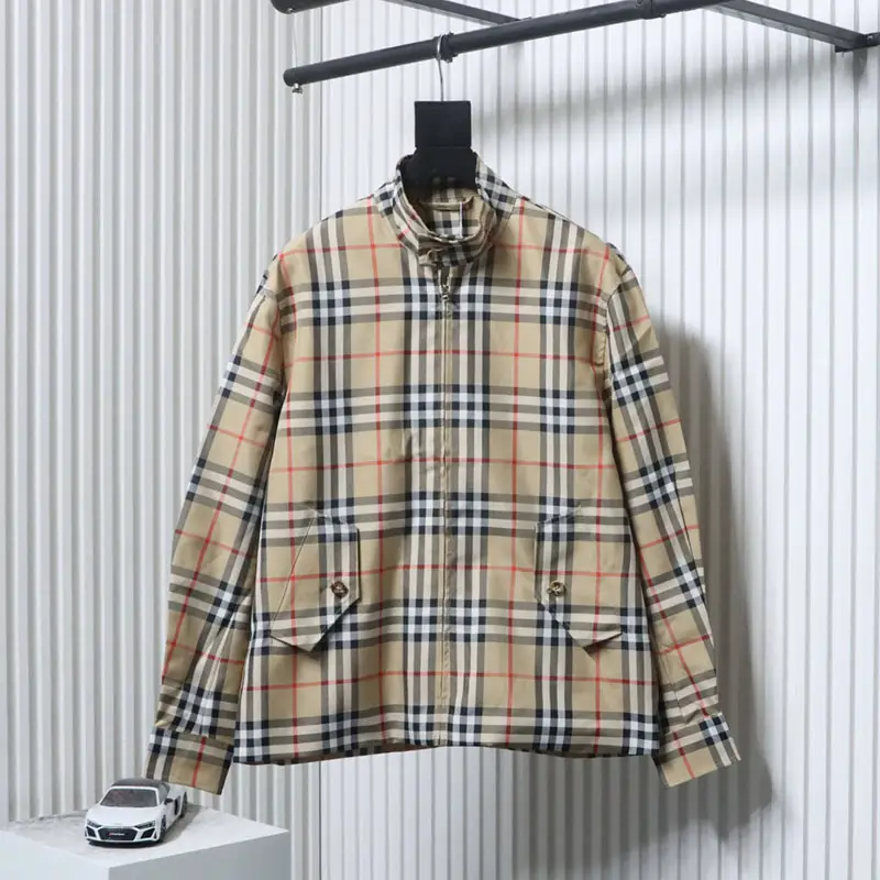Plaid Stand-up Collar Zip-up Jacket