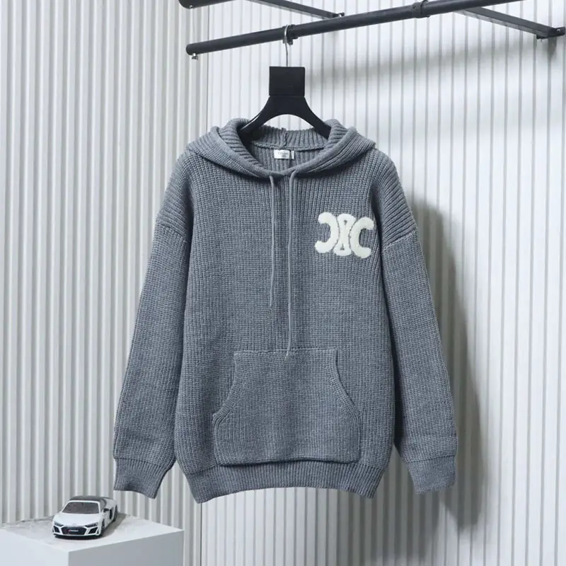 Logo Appliqué Terry Cloth Embroidered Hooded Knit Sweater