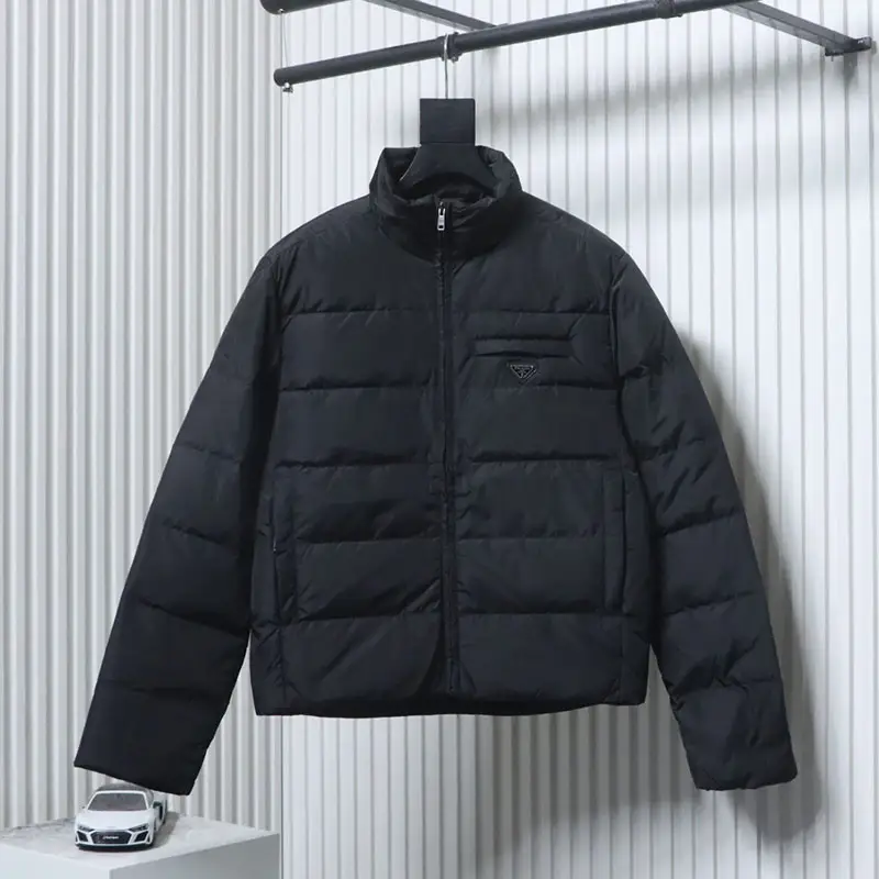 Logo Pocket Triangle Label Quilted Stand-up Collar Down Jacket