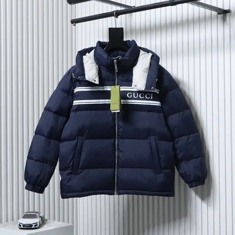 Striped Logo Hooded Down Jacket