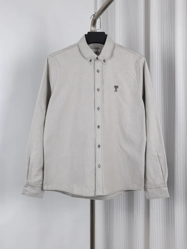 AMI Oxford Cotton Shirt with Heart Embroidery