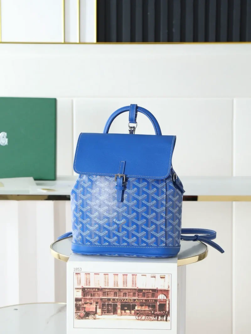 Goyard Aln Mini Backpack, Button Style, Blue. Dimensions: 19*20*9 cm