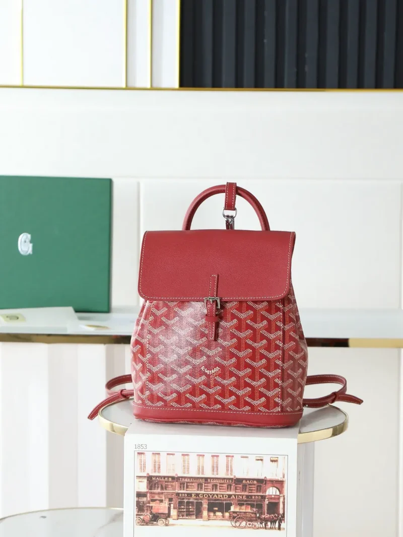 Goyard Aln Mini Backpack with Button Design, Red. Dimensions: 19*20*9 cm