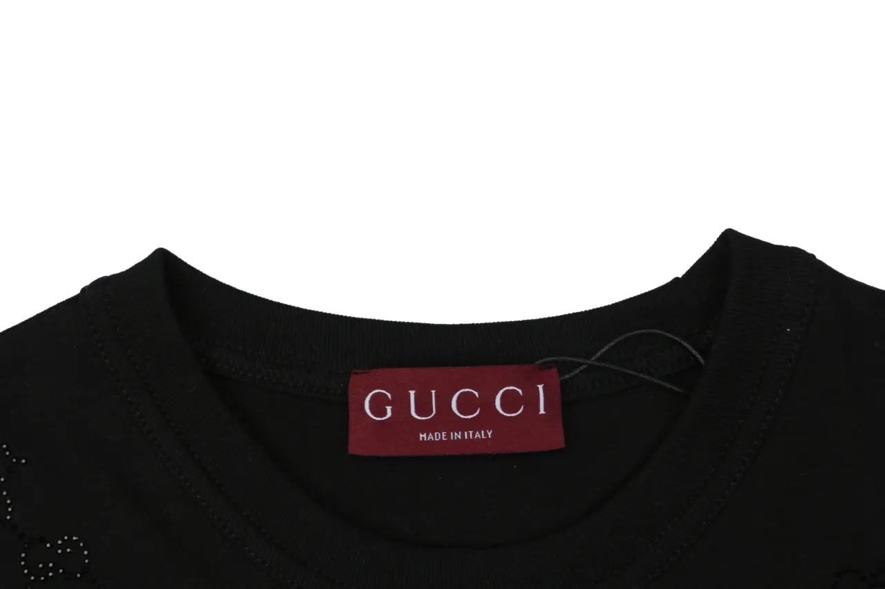 Gradient Crystal Double G Cotton T-Shirt - Neckline