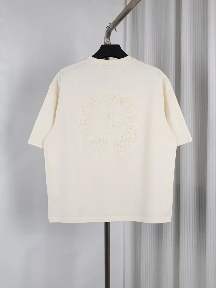 Horseshoe Chain Embroidery T-Shirt - Cream White - Back