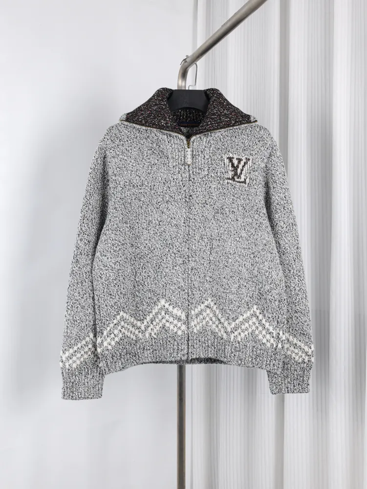 LV Fisherman Mountain Graphic Zip Knit Cardigan