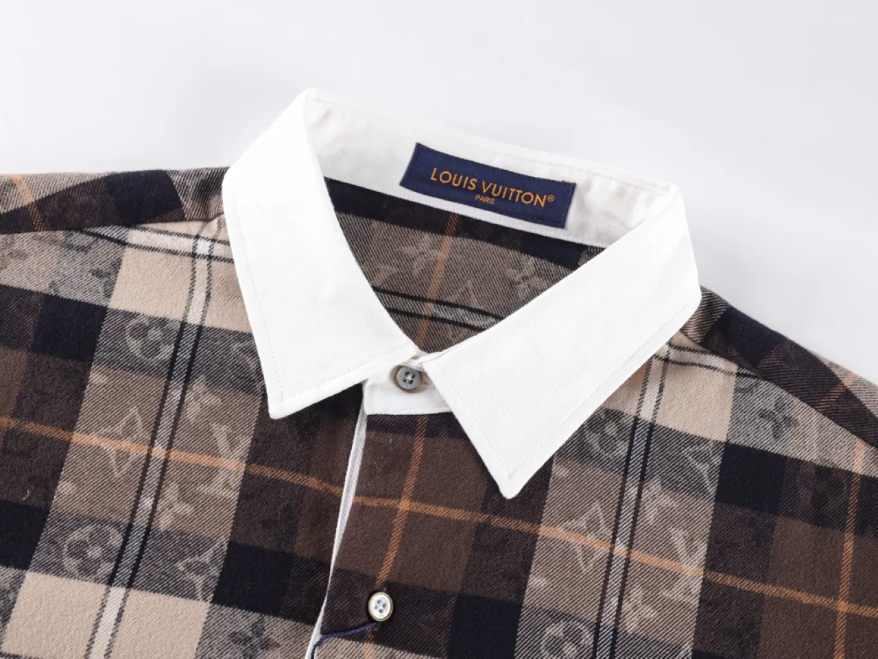 Monogram Tartan Flannel Plaid Shirt - Neckline