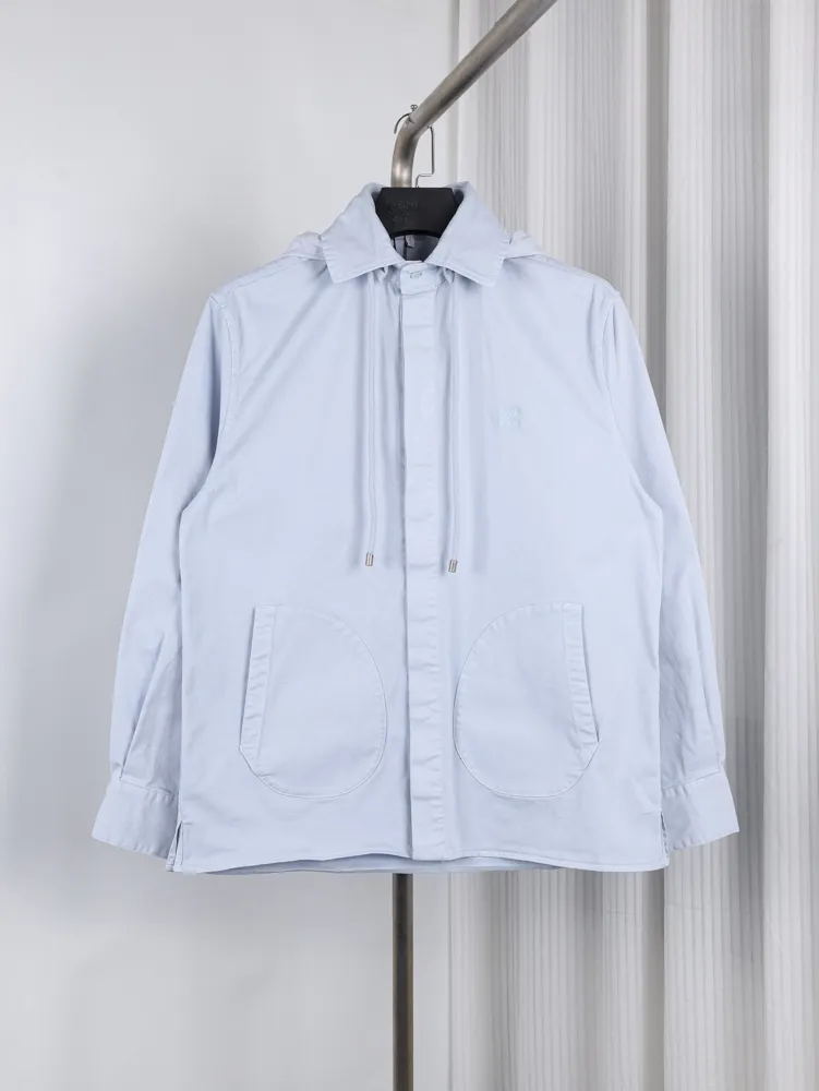 Satin Twill Cotton Fog Blue Outerwear Jacket