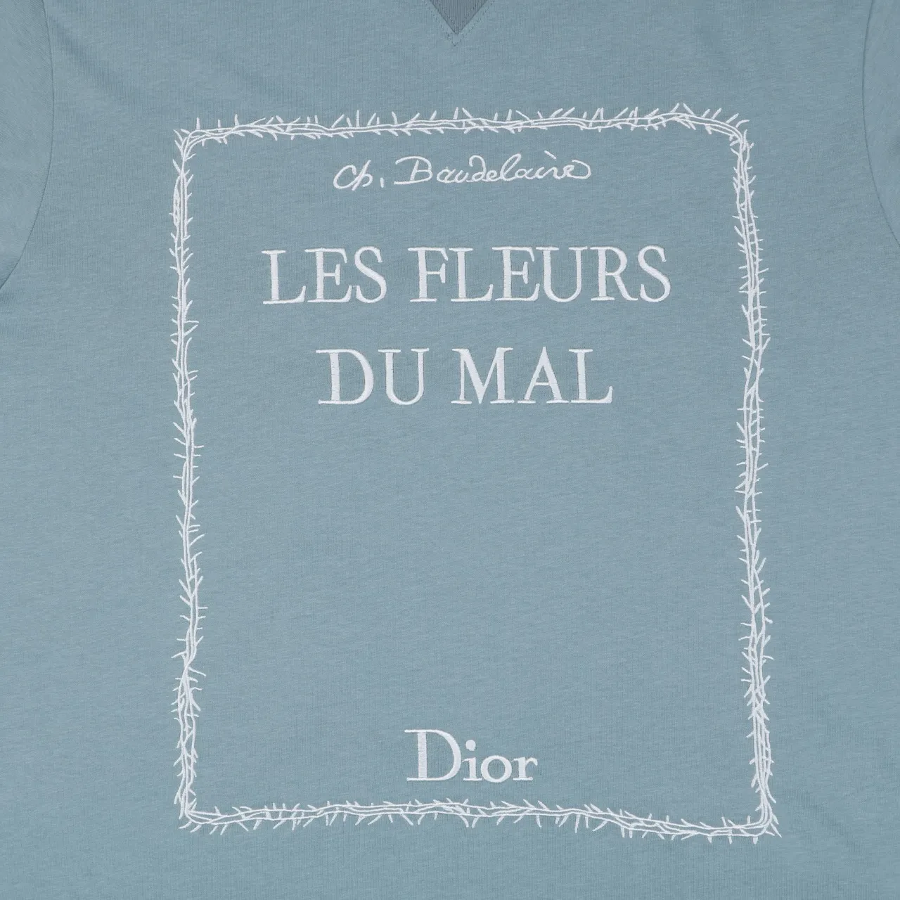 Thorn Poetry Embroidery Cotton T-Shirt - Light Blue - Logo 2