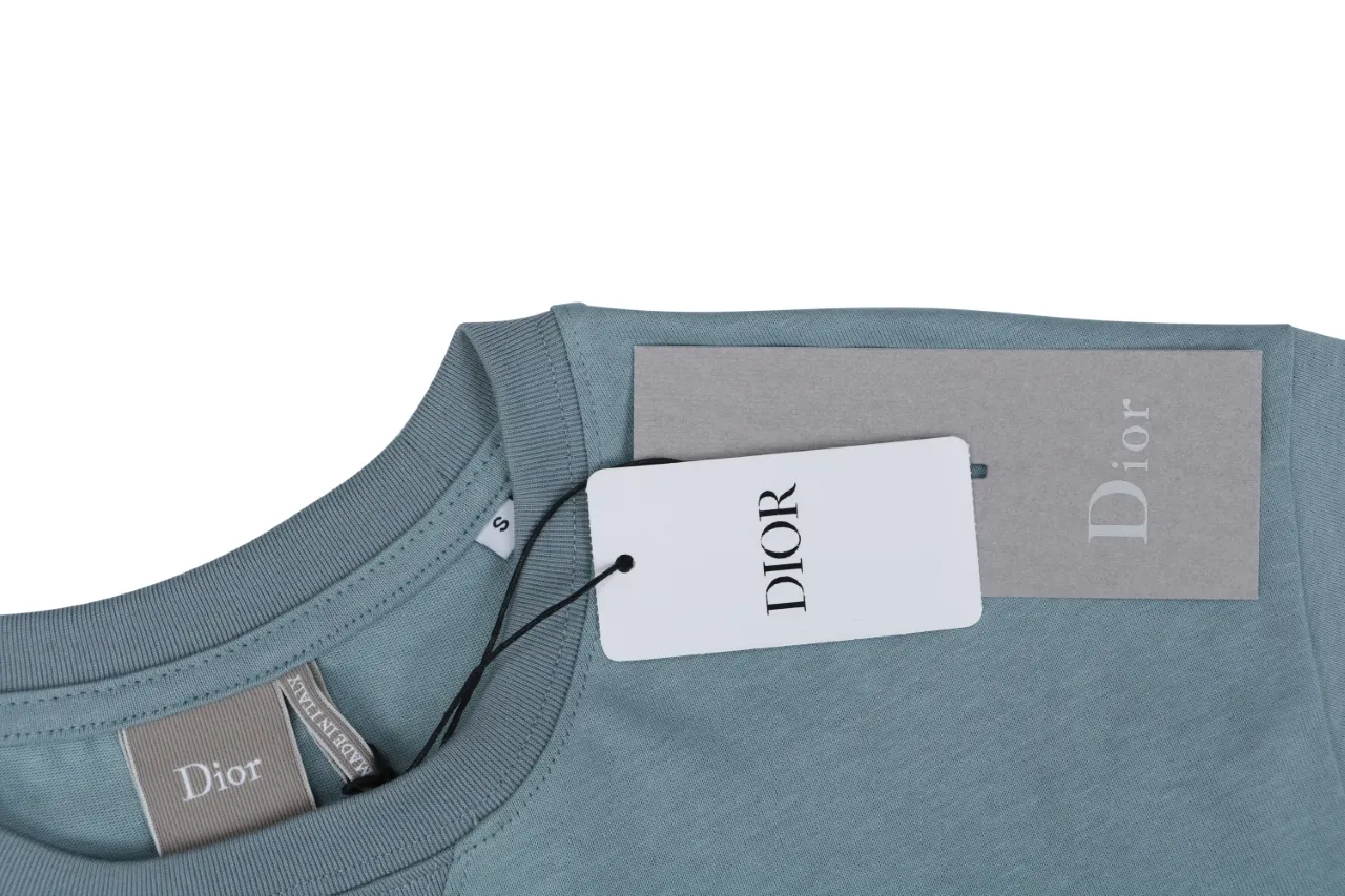 Thorn Poetry Embroidery Cotton T-Shirt - Light Blue - Neckline and Tag