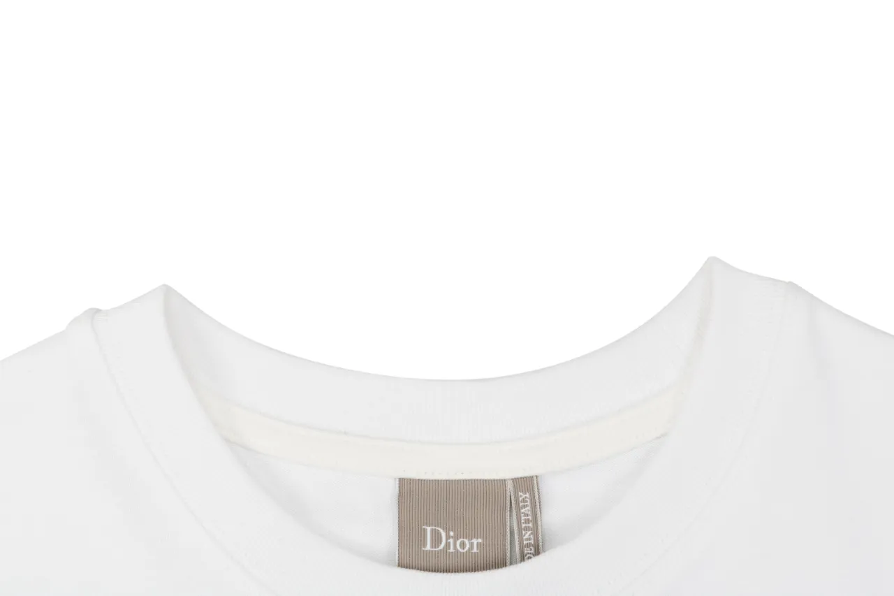 Thorn Poetry Embroidery Cotton T-Shirt - White - Neckline