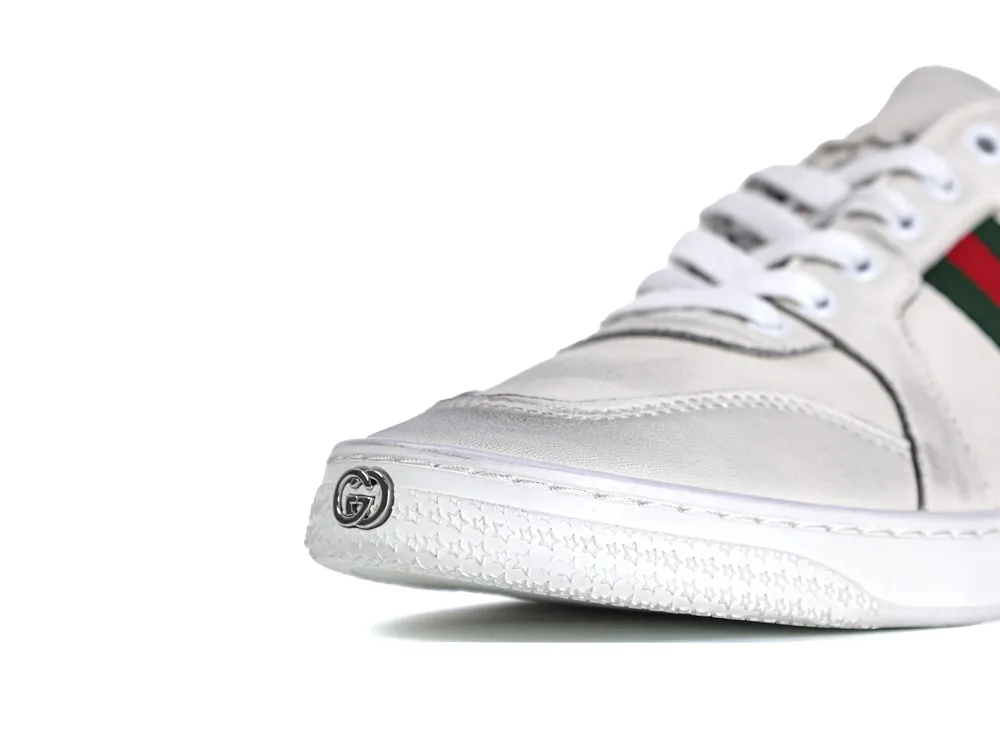 Ace Bee Embroidered Leather Sneaker White Green Red - Front Side