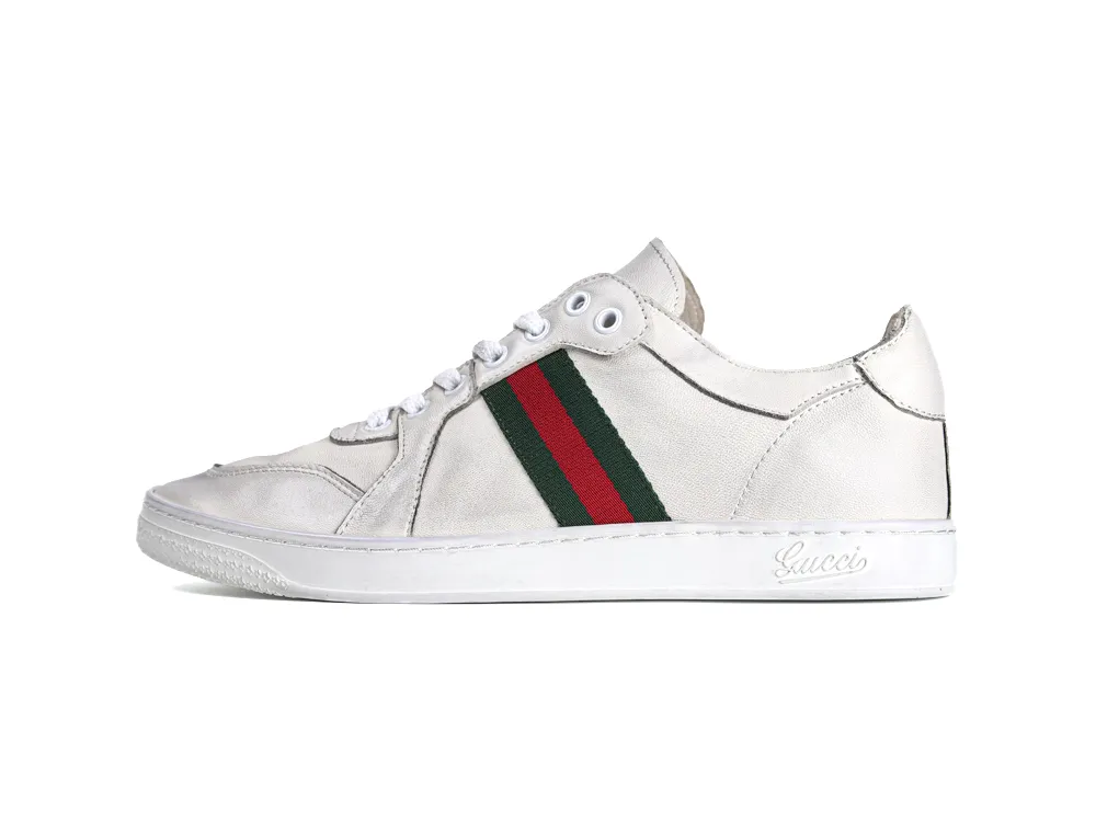 Ace Bee Embroidered Leather Sneaker White Green Red - Left