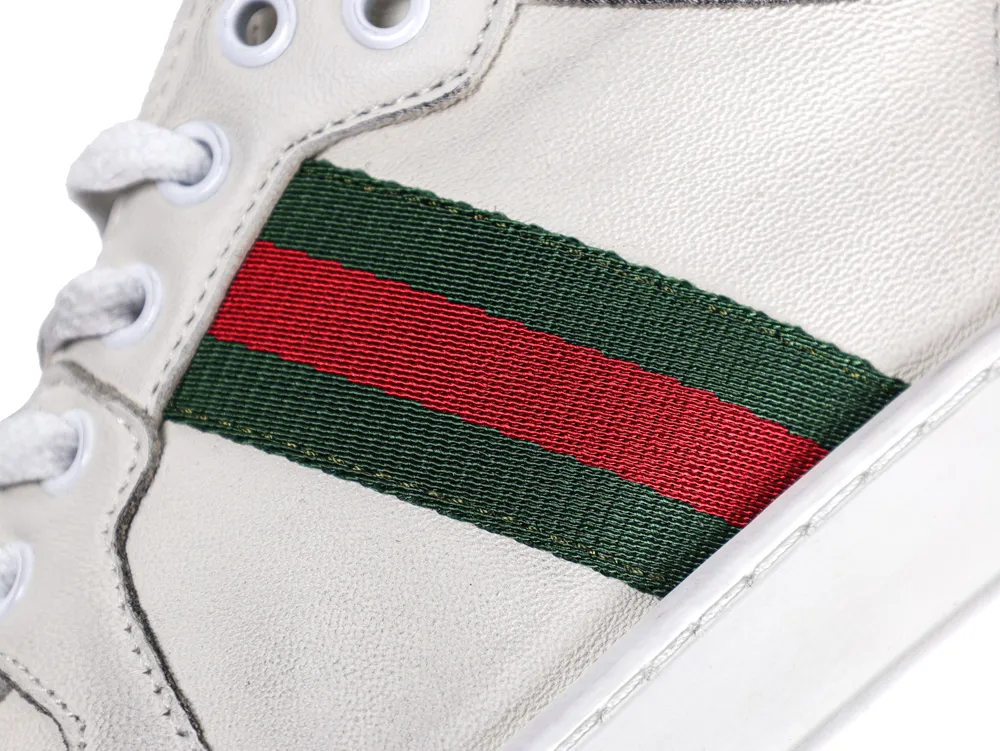Ace Bee Embroidered Leather Sneaker White Green Red - Side