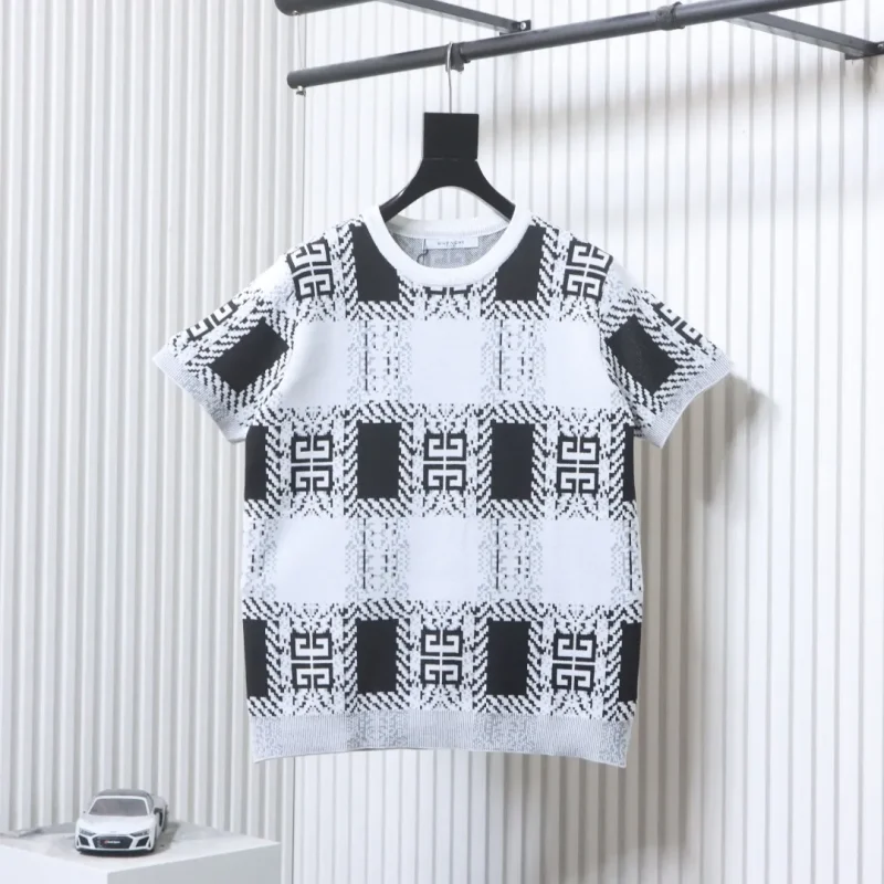 All-over Checkered Jacquard Knit T-Shirt