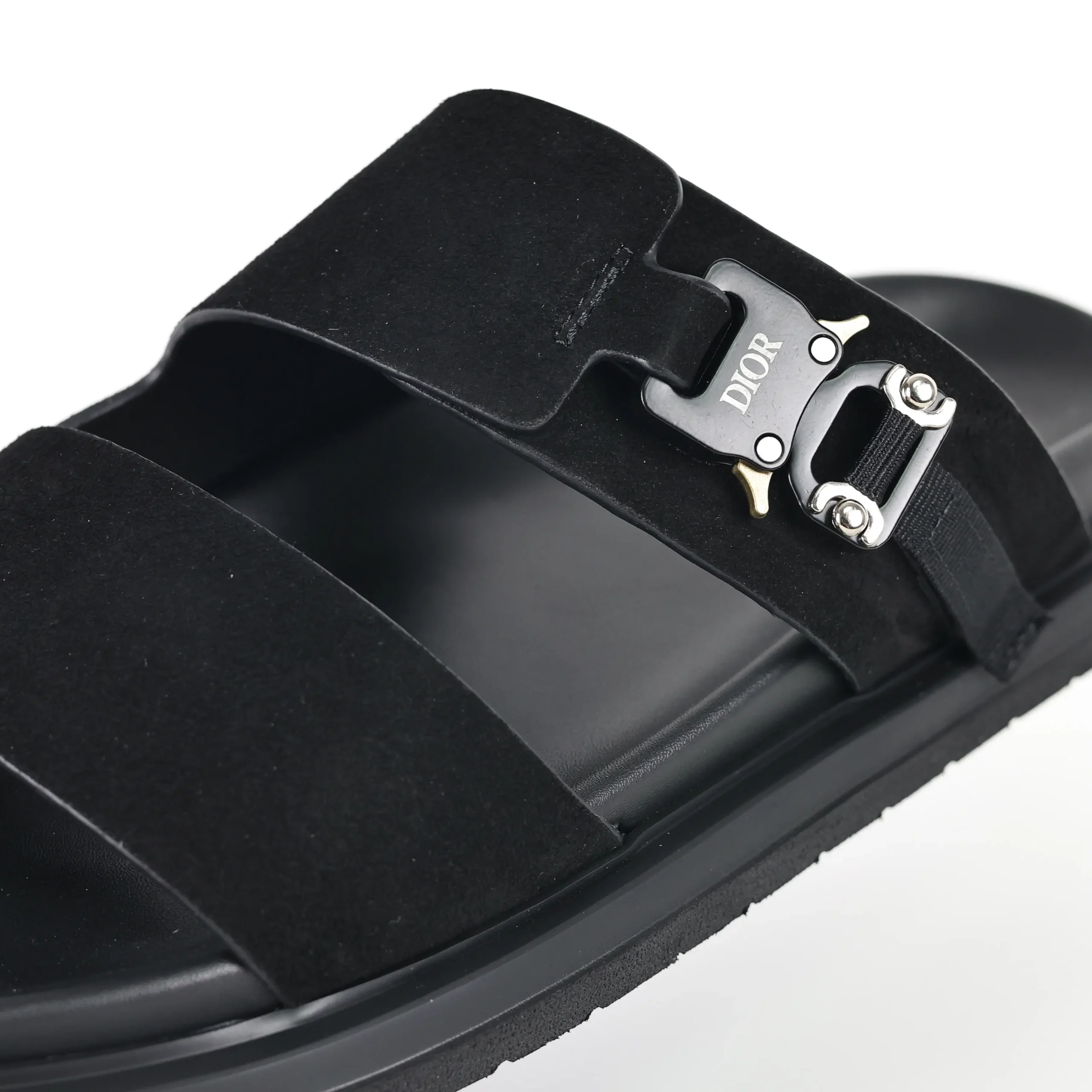 Aquafarbene, flache Wildleder-Slipper mit runder Zehenpartie in Schwarz7