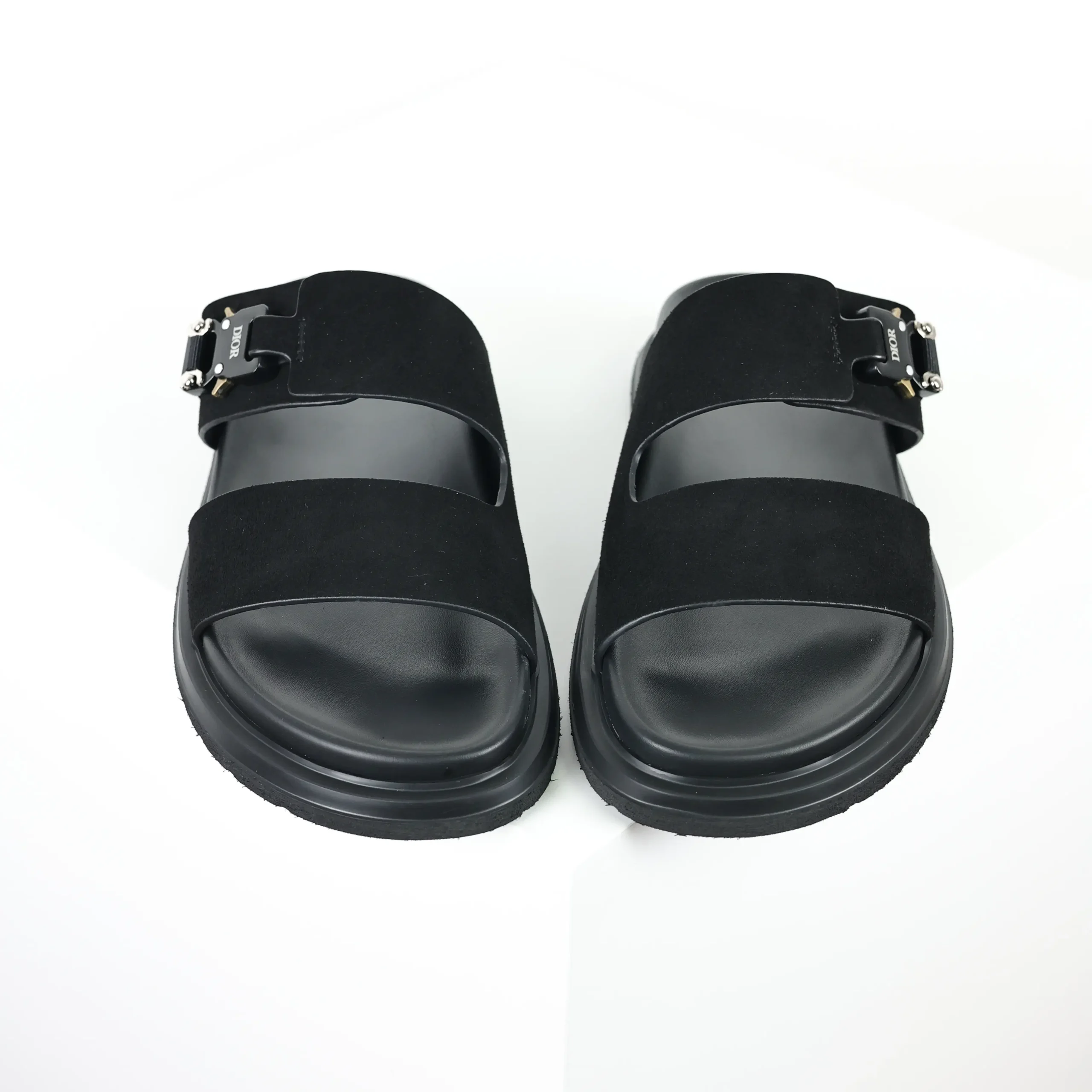 Aquafarbene, flache Wildleder-Slipper mit runder Zehenpartie in Schwarz8