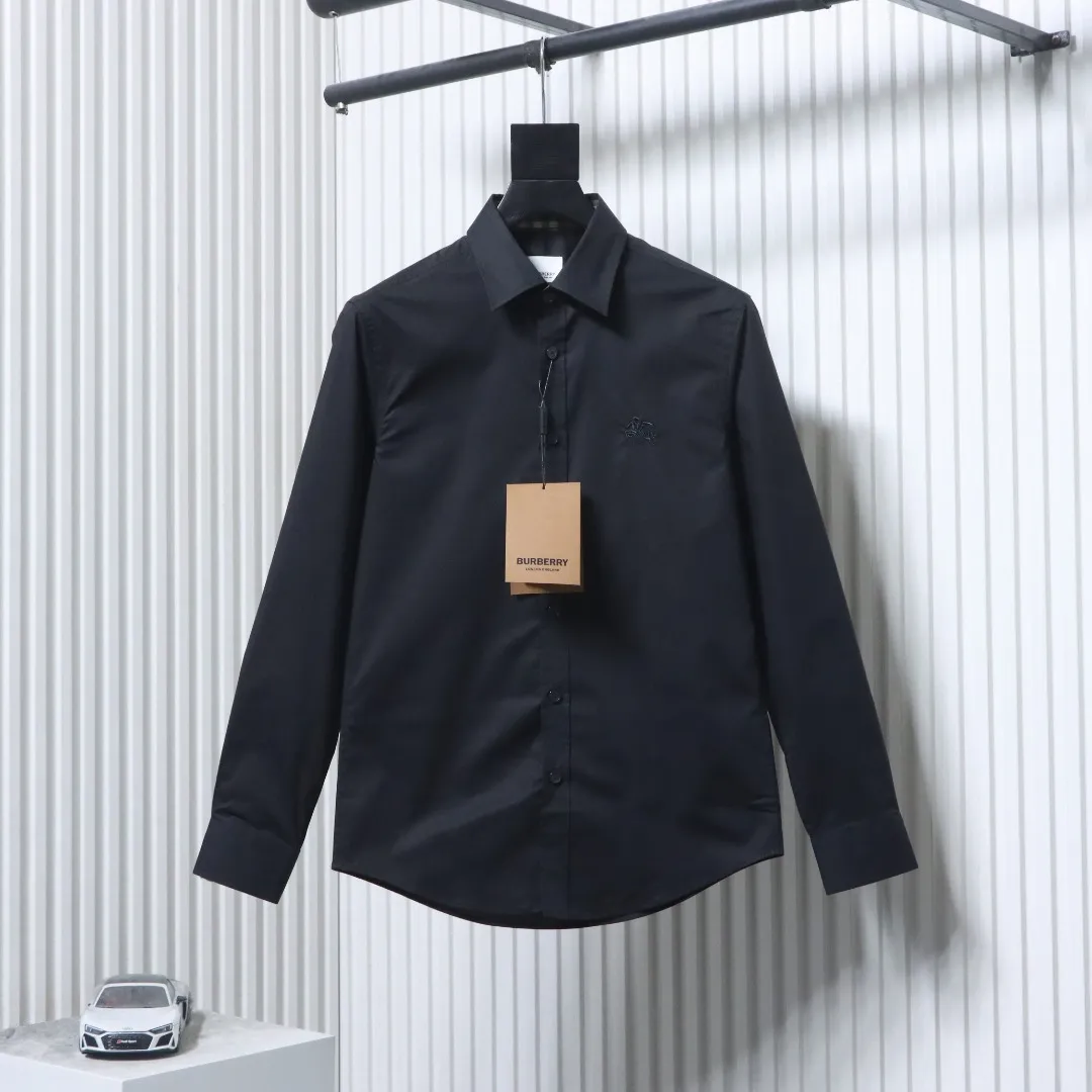 EKD Embroidered Cotton Poplin Long Sleeve Shirt - Black