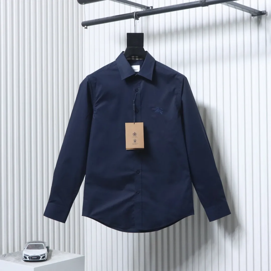 EKD Embroidered Cotton Poplin Long Sleeve Shirt - Dark Bliue