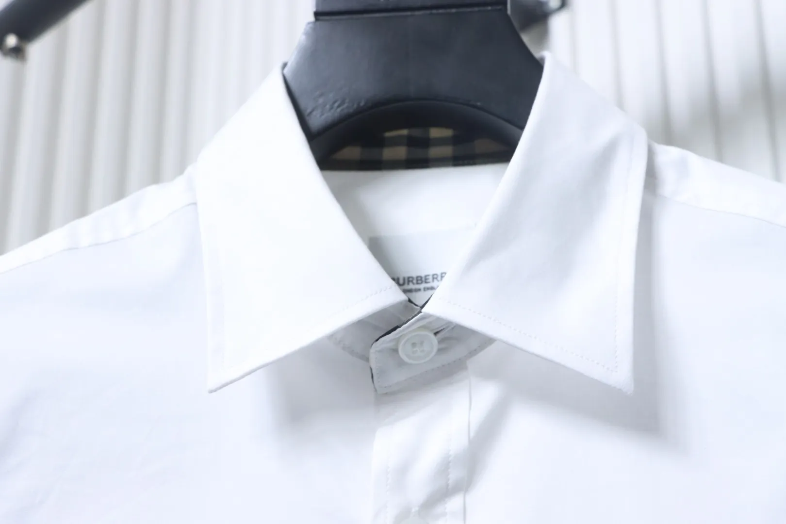 EKD Embroidered Cotton Poplin Long Sleeve Shirt - White - Collar