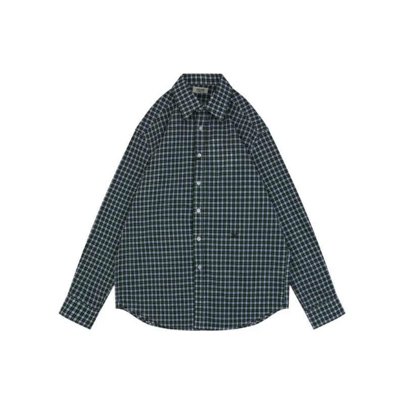 Green Check Poplin Embroidered Long Sleeve Shirt