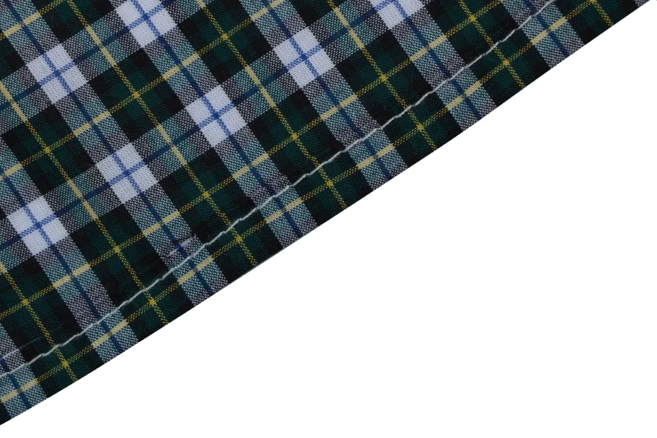 Green Check Poplin Embroidered Long Sleeve Shirt - Bottom Hem Fabric