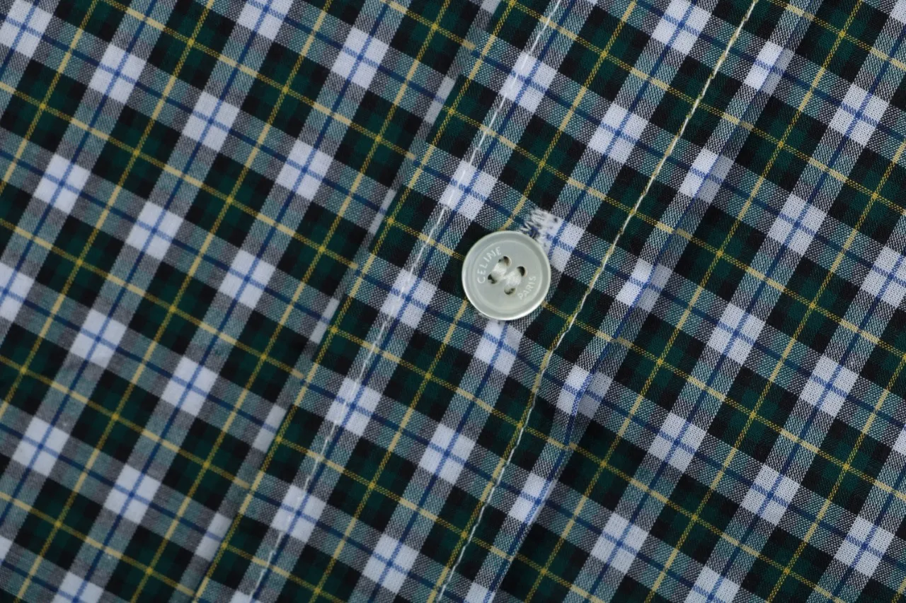 Green Check Poplin Embroidered Long Sleeve Shirt - Button