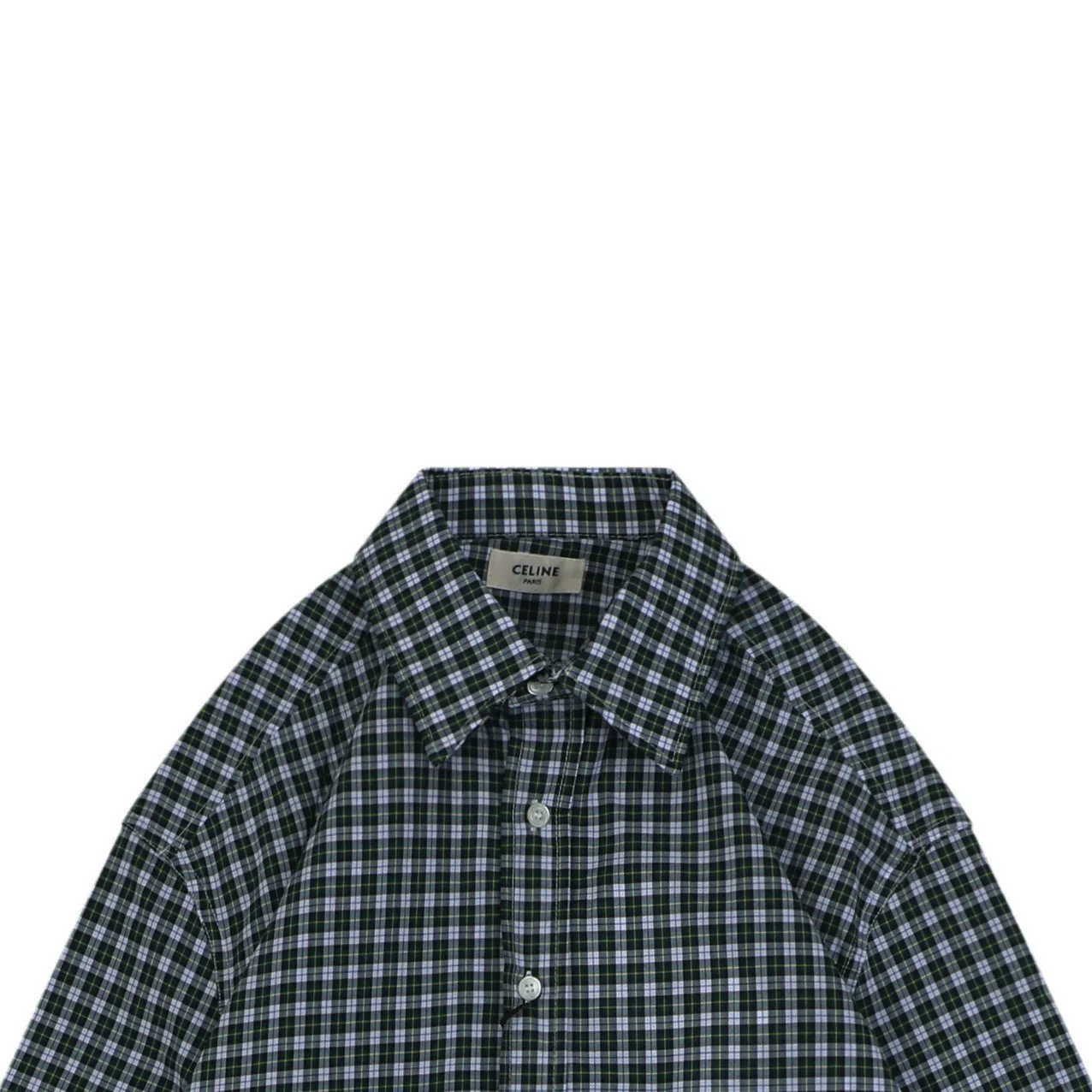 Green Check Poplin Embroidered Long Sleeve Shirt - Close Up