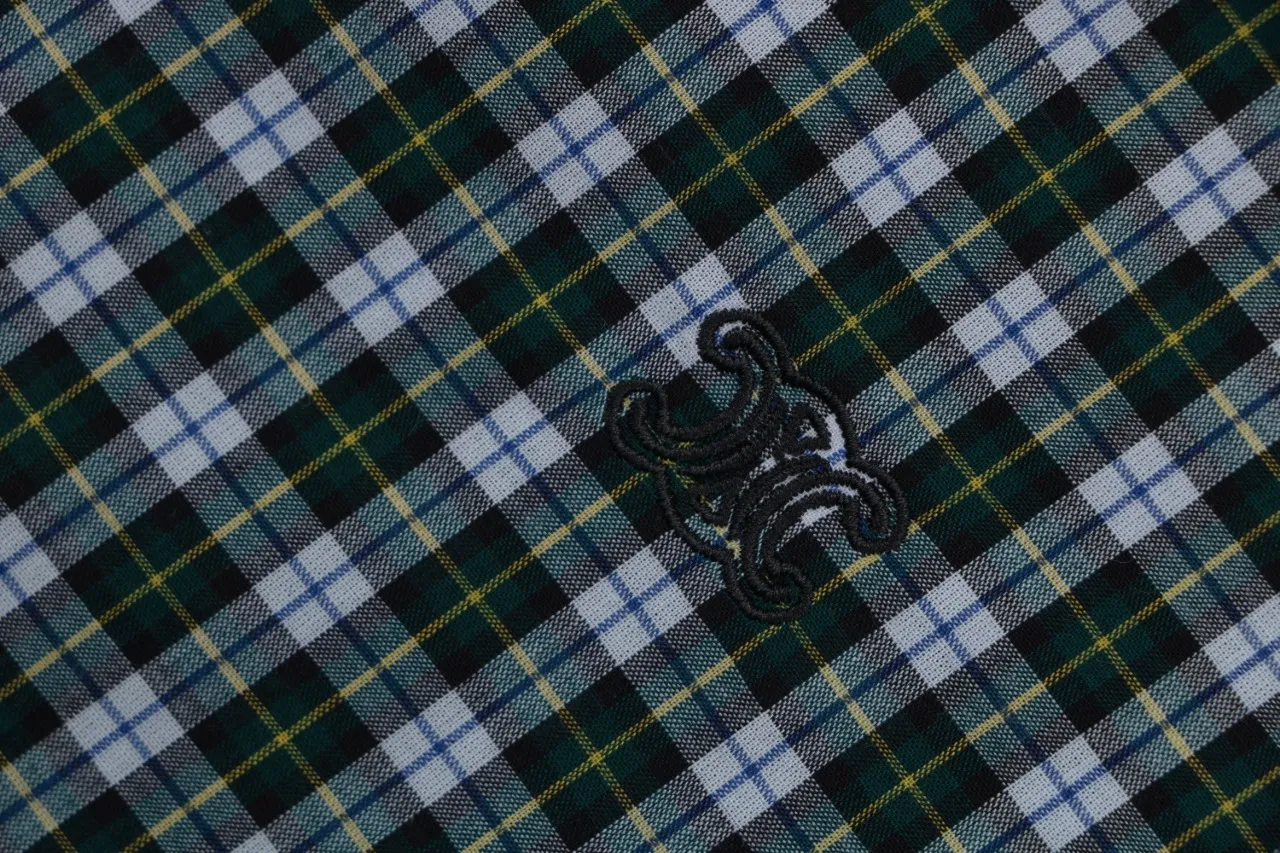 Green Check Poplin Embroidered Long Sleeve Shirt - Logo 2