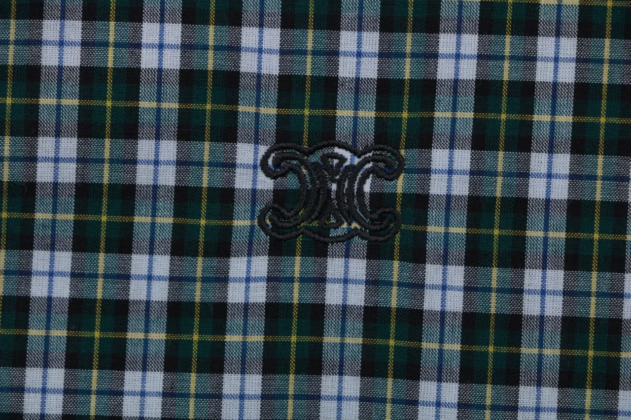 Green Check Poplin Embroidered Long Sleeve Shirt - Logo