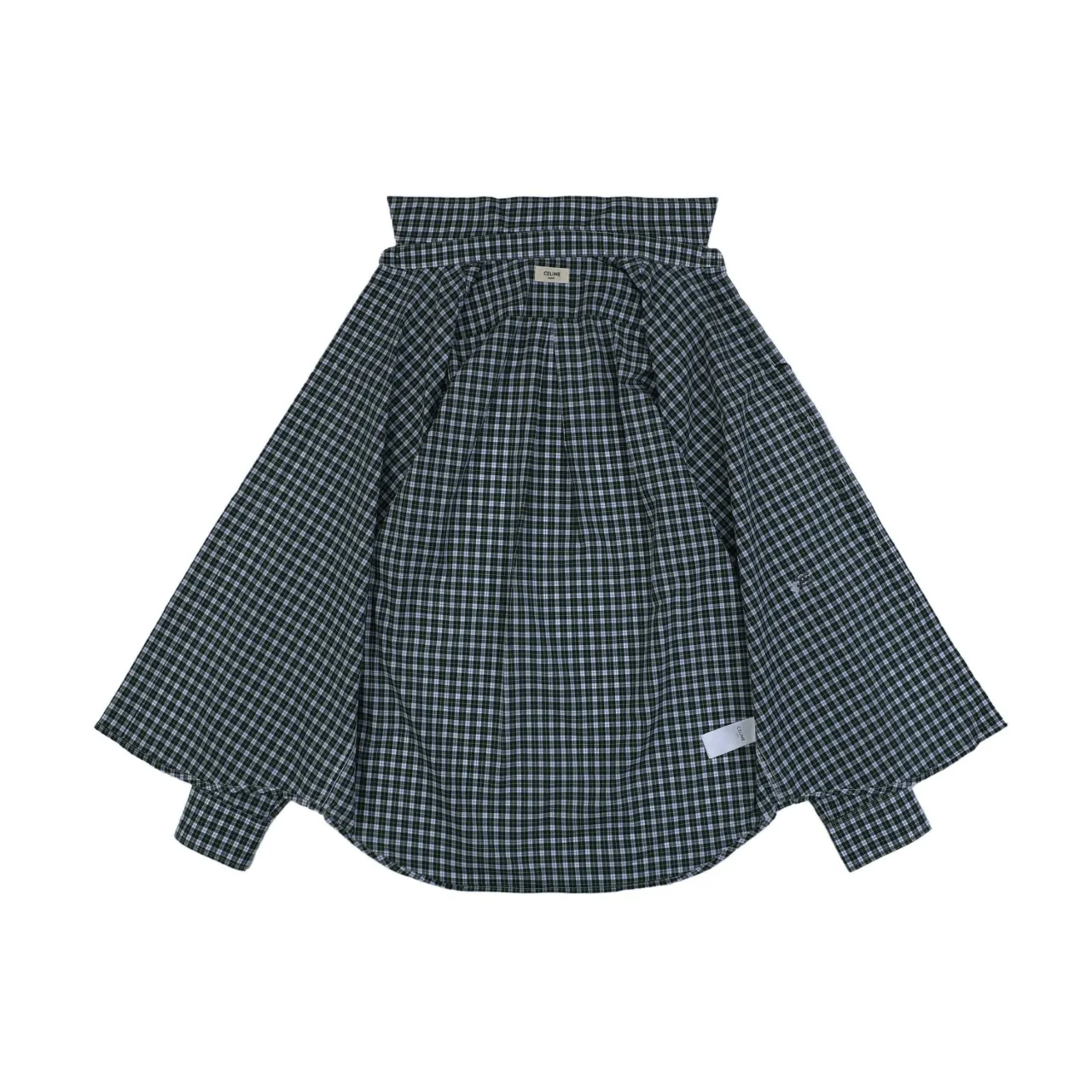 Green Check Poplin Embroidered Long Sleeve Shirt - Open Details