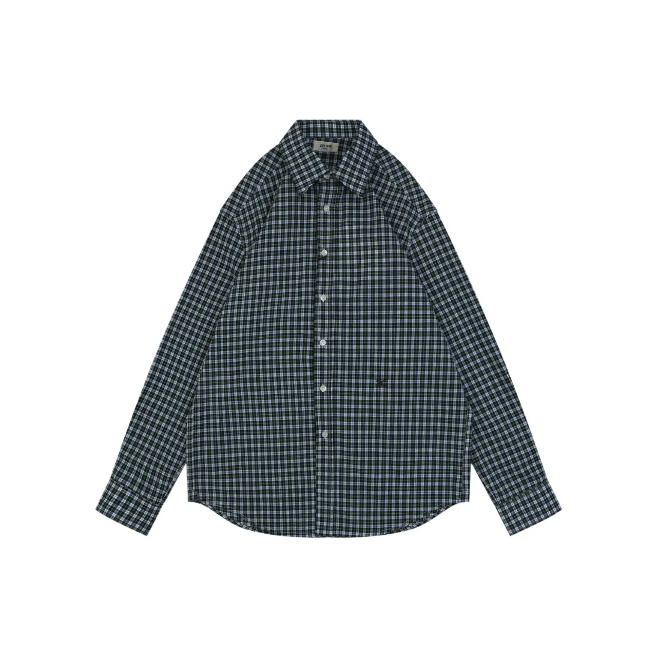 Green Check Poplin Embroidered Long Sleeve Shirt