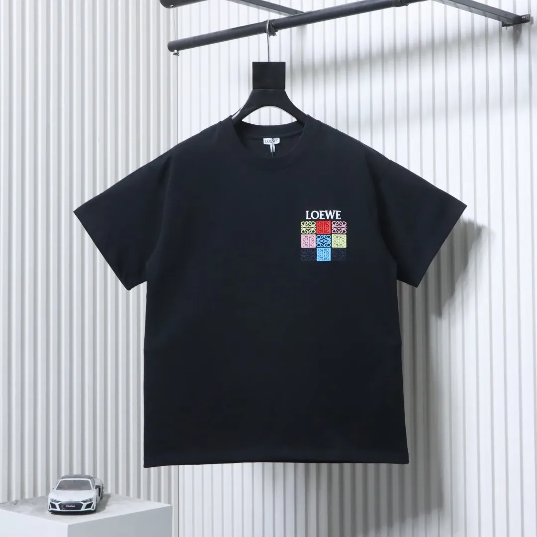 Grid Embroidered Logo Unisex T-Shirt - Black