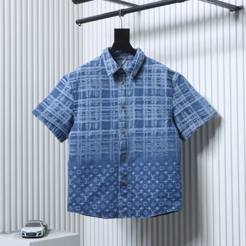 Monogram Faded Plaid Denim T-Shirt