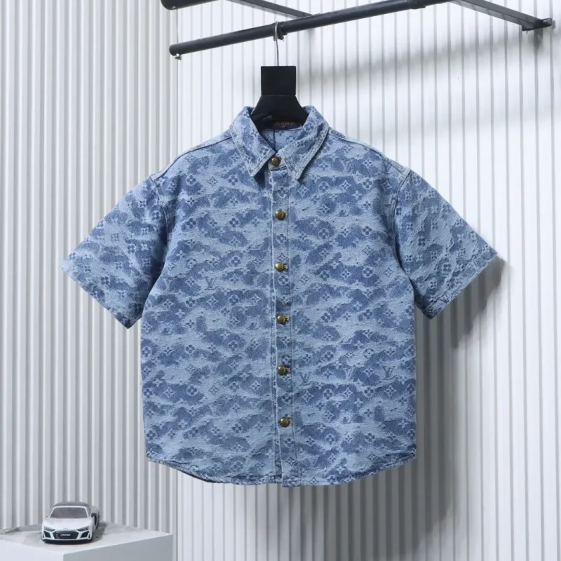 Monogram Jacquard Short-Sleeve Denim T-Shirt