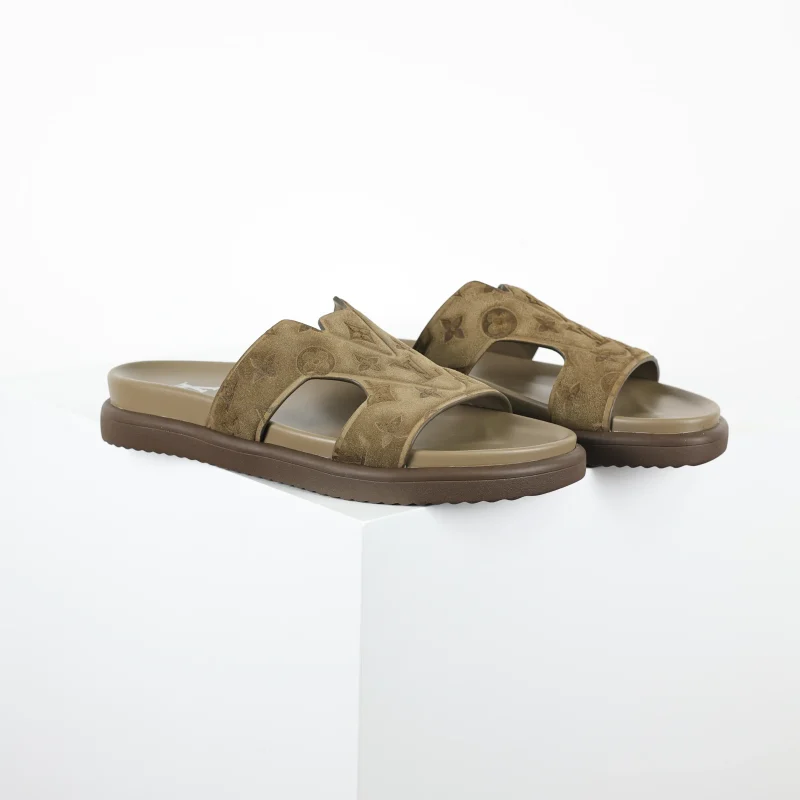Oasis Mule suede monogram pattern