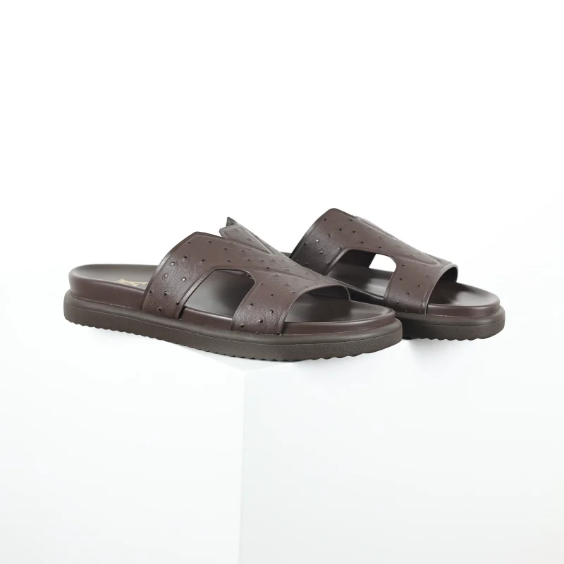 Oasis series, flat ostrich leather mules for men, brown color