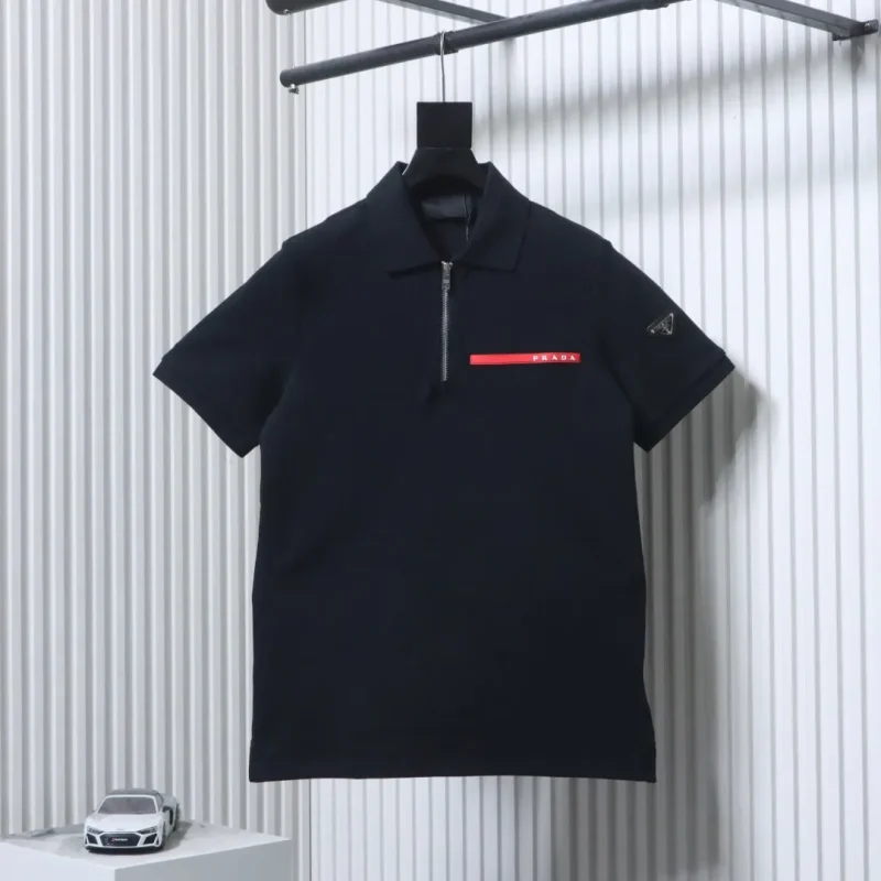 Red Striped Half-Zip Polo T-Shirt
