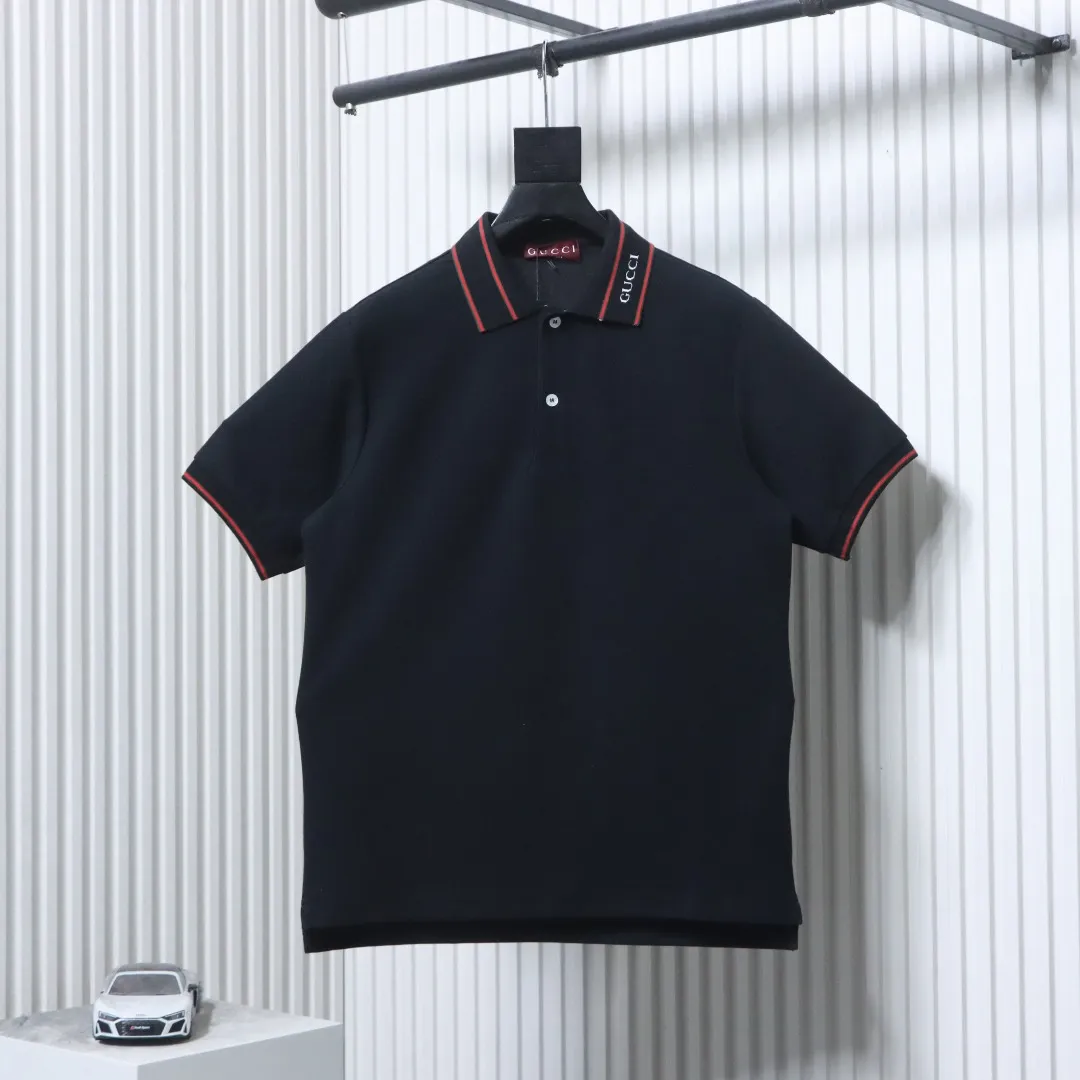 Ribbed Jacquard Polo Shirt Slim Fit - Black