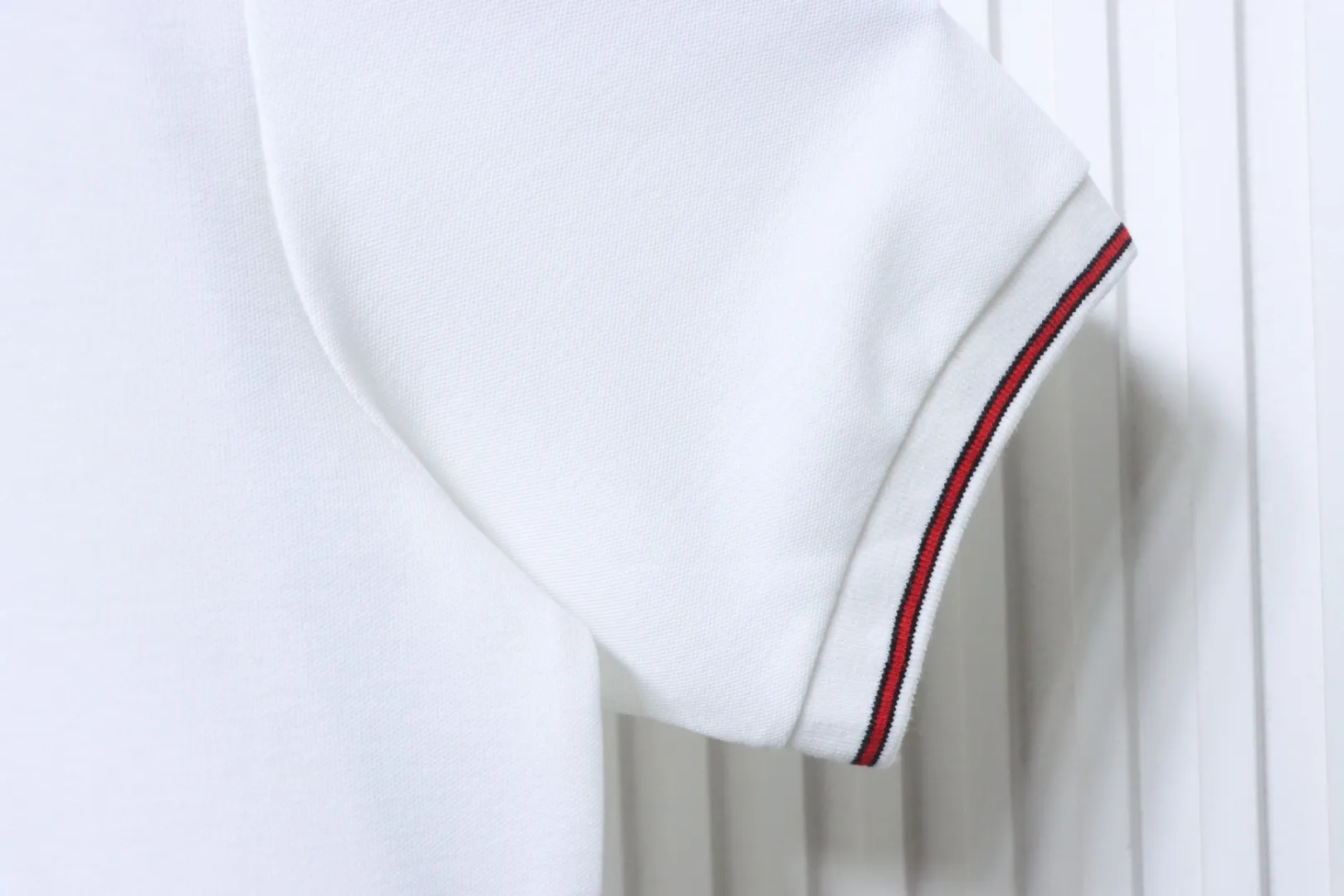 Ribbed Jacquard Polo Shirt Slim Fit - White - Left Sleeve