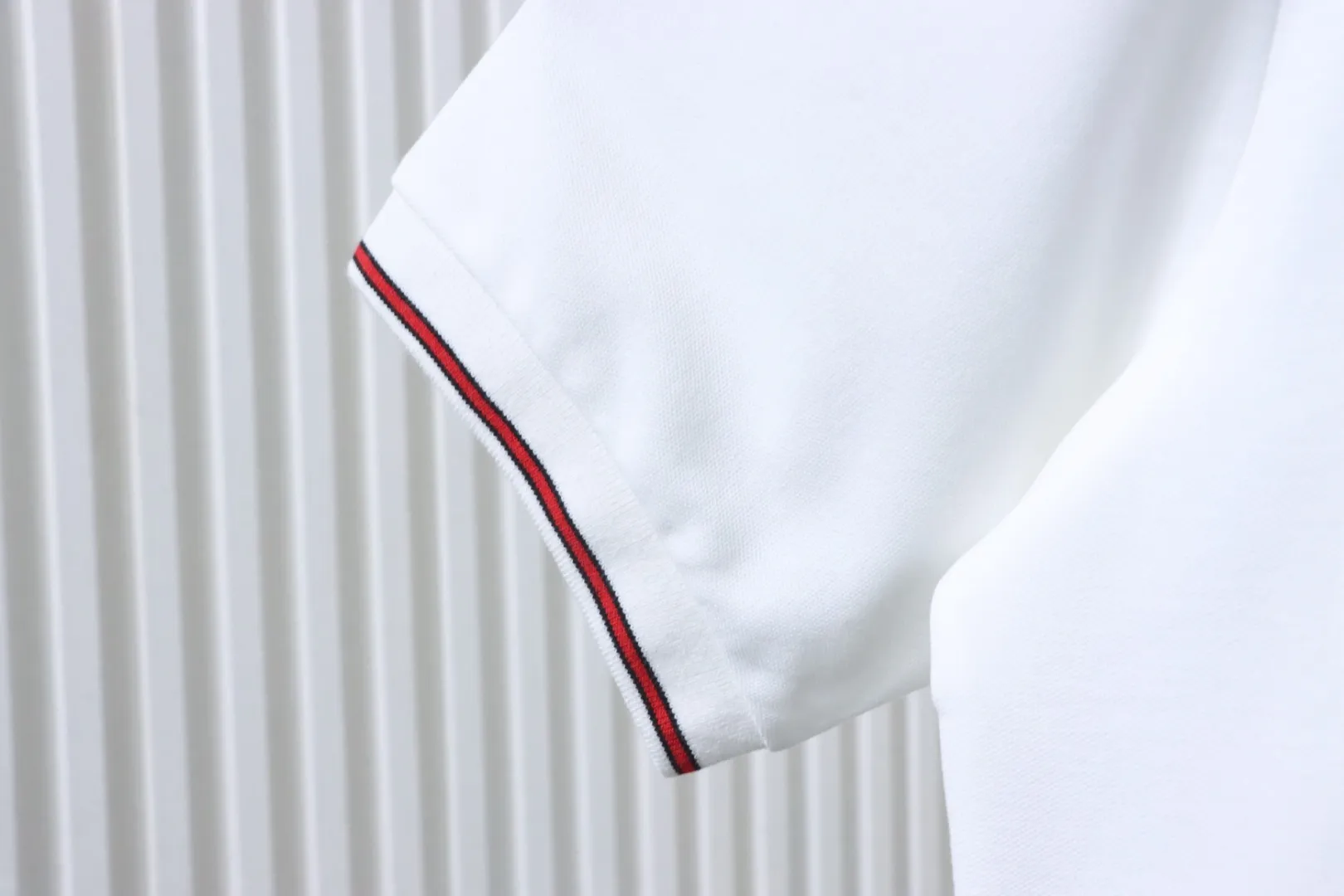 Ribbed Jacquard Polo Shirt Slim Fit - White - Right Sleeve