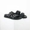 Schwarze Herren-Sandalen aus eingearbeitetem Leder mit runder Zehenpartie und Schnalle5