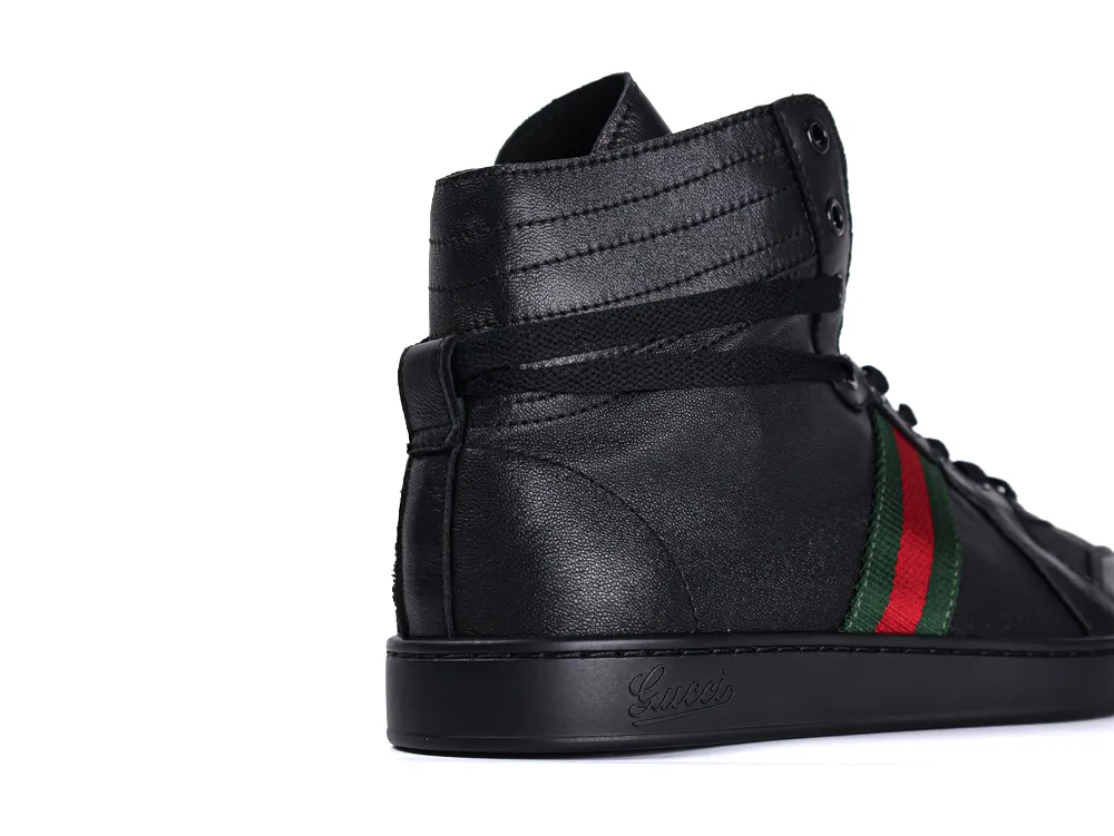 Stretch High-Top Leather Sneaker Black - Back View