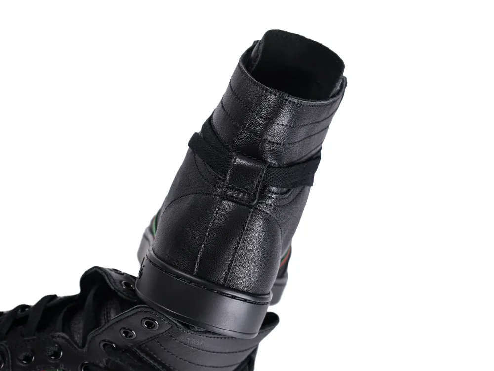 Stretch High-Top Leather Sneaker Black - Back