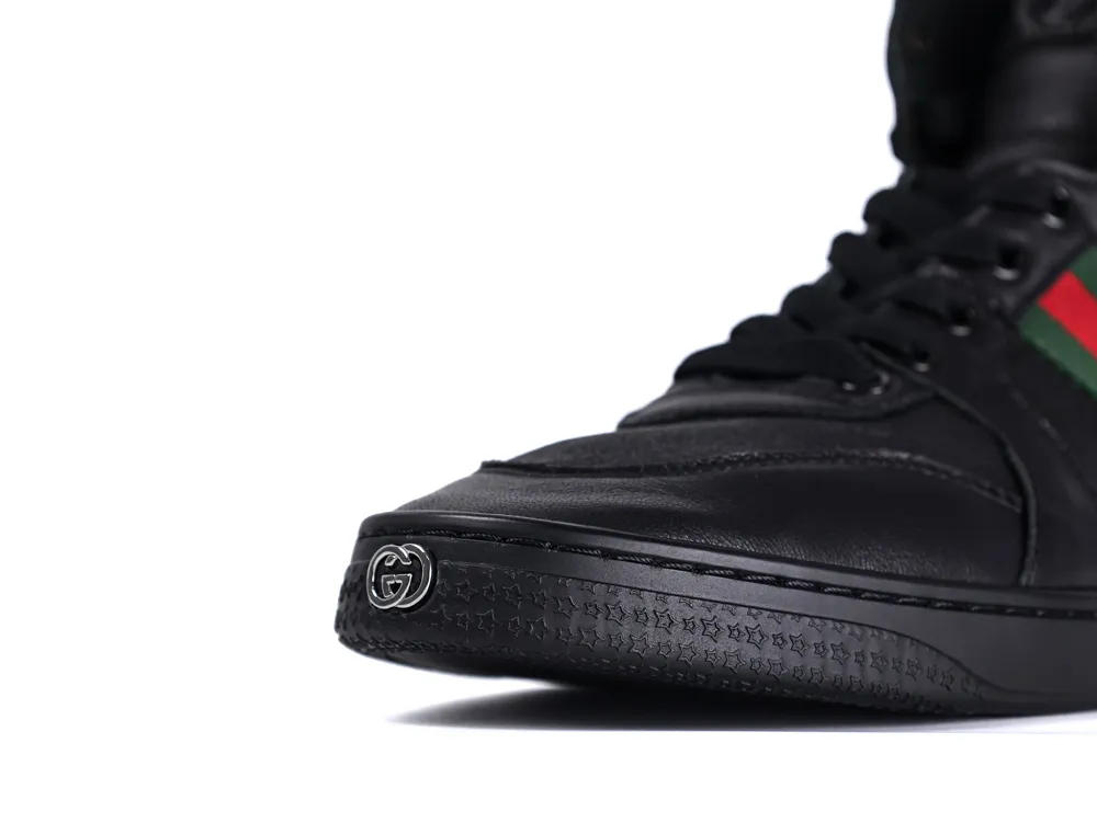 Stretch High-Top Leather Sneaker Black - Front View