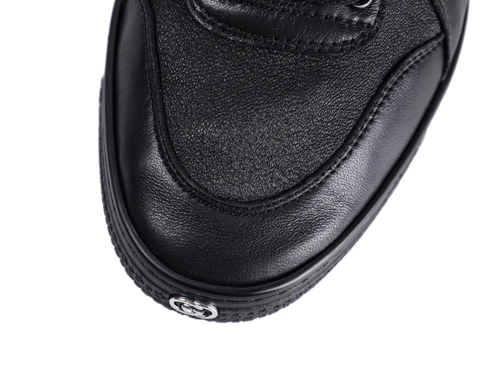 Stretch High-Top Leather Sneaker Black - Front