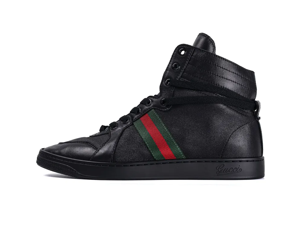 Stretch High-Top Leather Sneaker Black - Left