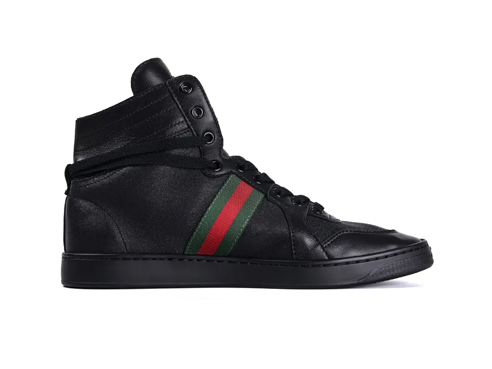 Stretch High-Top Leather Sneaker Black - Right