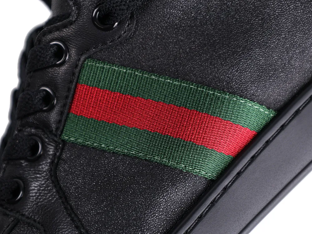 Stretch High-Top Leather Sneaker Black - Side