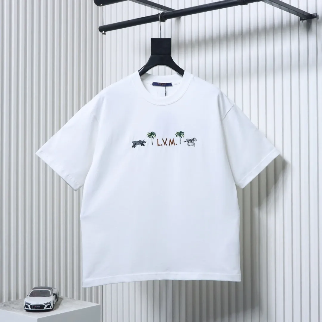 Tropical Animal Embroidered Cotton T-Shirt